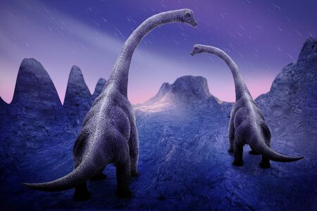 dinosaur scene of the two dinosaurs fighting eachの写真素材