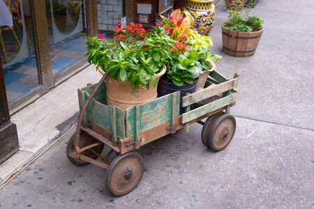 Empty tables at an outdoor restaurantの写真素材