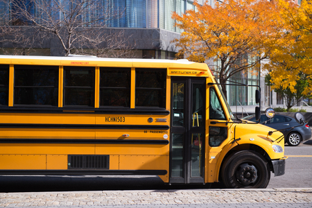 NEW YORK CITY - November 07, 2016 : typical NYC yellow school bus in Manhattan.のeditorial素材