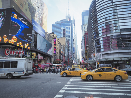 NEW YORK, USA - November 17, 2016.  Times Square  at Night and LED Advertising Lighting up the Place in Manhattan, New Yorkの写真素材