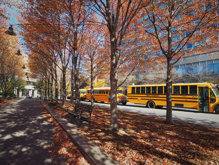 NEW YORK CITY - November 07, 2016 : typical NYC yellow school bus in Manhattan.