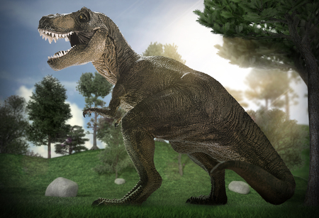 scene of the giant dinosaur destroy the parkの写真素材