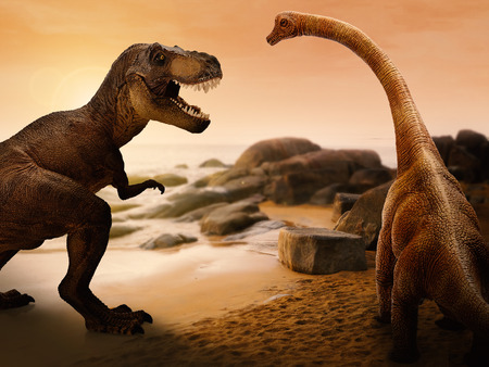 scene of the giant dinosaur destroy the parkの写真素材