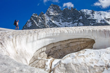 Man on the glacier  Georgia mountainの写真素材