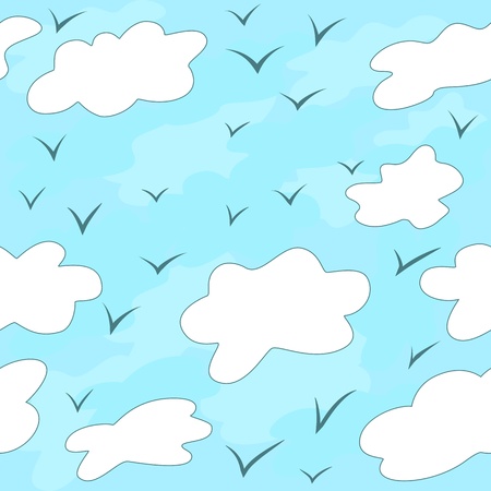 seamless birds and cloudsのイラスト素材