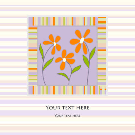 cute striped background with orange flowersのイラスト素材