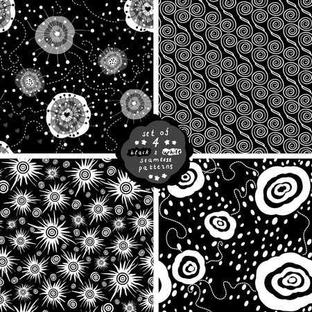 set of four black and white seamless patternsのイラスト素材