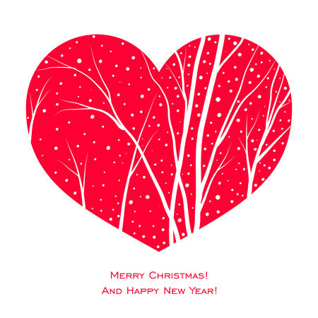 elegant christmas card with red heart, trees and snowのイラスト素材