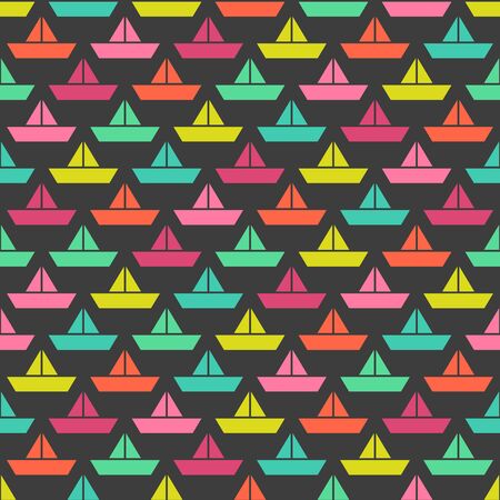 Colorful seamless pattern with paper ships.のイラスト素材