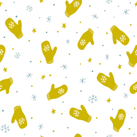 Seamless pattern with mittens, stars and snowflakesのイラスト素材
