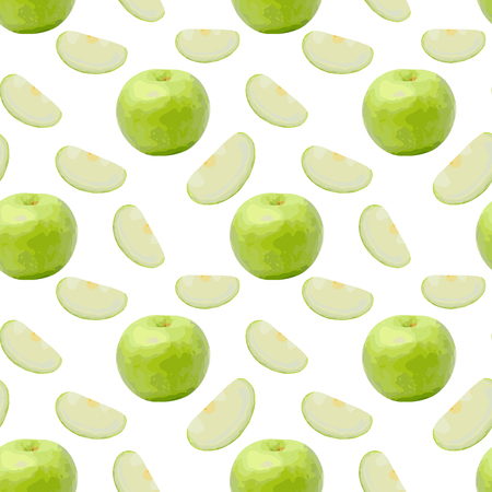 Green apple with slice pattern on white backgroundのイラスト素材