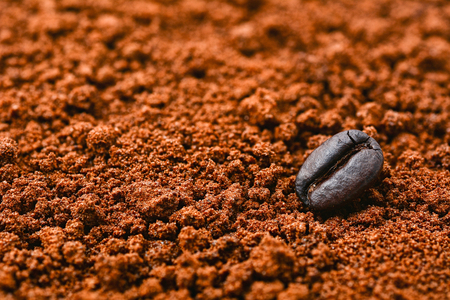 Close-up for coffee bean on instant coffeeの写真素材