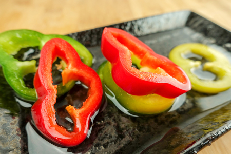 sweet bell pepper slices - closeupの写真素材