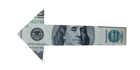 arrow money isolated on white backgroundの写真素材