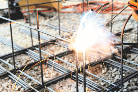 arc welding work for construction, closeup