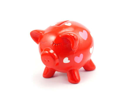 Red piggy money-box on white background no.1の写真素材