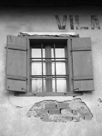 Old house yellow window detail. Black and whiteの写真素材