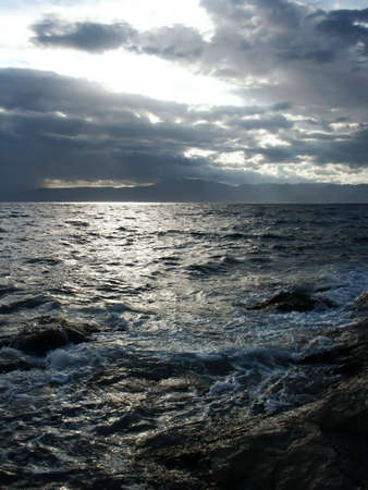 Dark clouds before sea storm in south Croatiaの写真素材