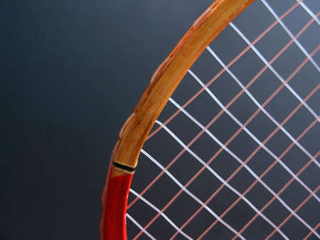 Badminton racket (racquet) detail. Macro, Close up.の写真素材