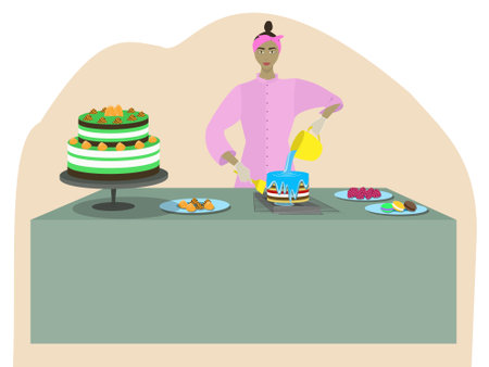 the pastry chef bakes delicious and original cakesのイラスト素材