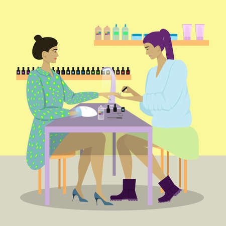 the girl came to the beauty salon to make a beautiful manicureのイラスト素材