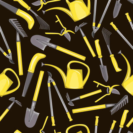 seamless pattern with gardening tools on brown backgroundのイラスト素材