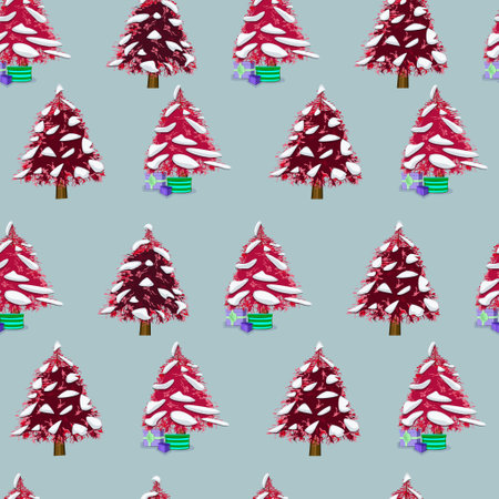 seamless patterns with christmas tree and giftsのイラスト素材