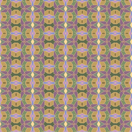 Seamless pattern, ornament of geometric figures of butterflies in combinatorics style in green, purple, gold shadesのイラスト素材