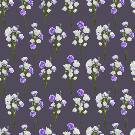 Seamless pattern of bouquets with bells on a purple backgroundのイラスト素材
