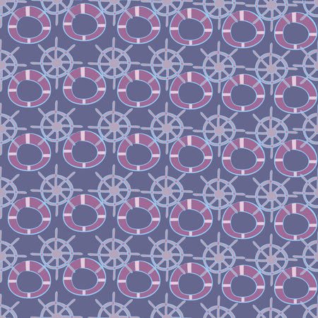 Seamless pattern with sea objects in blue tonesのイラスト素材