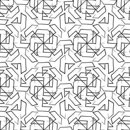 Seamless geometric pattern with boats in black and whiteのイラスト素材