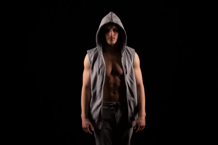 Sport man Fighter Standing in Dark Room Isolated. UFC, Box, MMA Concept