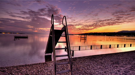 Slide to lakeの写真素材