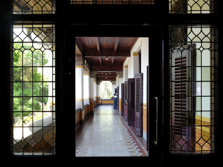 Semarang, Indonesia, July 17, 2019. Antique windows in a historic building that is a landmark in city of Semarang, Lawang Sewu.のeditorial素材