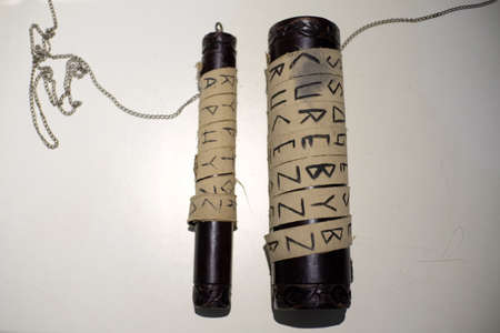 Skytale greek. Tool used for transposing passwords consisting of a cylinder with a piece of parchment around it written in a message. Spartans have used this password to communicate during militaryの写真素材