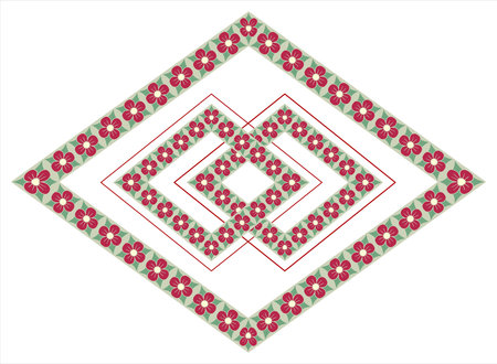 Floral motif arranged in geometric shapes, with soft pastel colors, classic and casual.