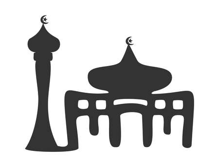 Flat design of the mosque with one tower and large dome in the core building.のイラスト素材