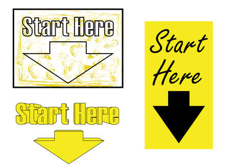 The directions for getting started say "Start Here" in a 3D embossed font style and flat designのイラスト素材