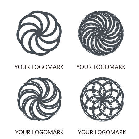 Set of circular logomark with swirling effect in monochrome.のイラスト素材