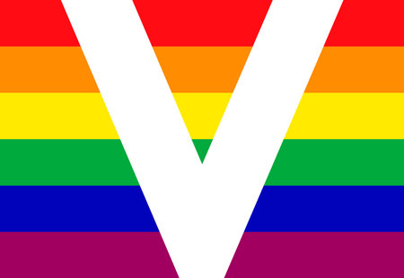 The letter V for phrase Victory with a rainbow background as a symbol of LGBT.のイラスト素材