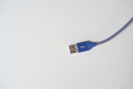 Blue USB connector on white isolatedの写真素材