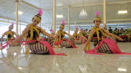 Yogyakarta, Indonesia, June 4, 2016. Dancers performed the classical Bedhaya dance with beautiful graceful movements.のeditorial素材