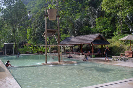 Tasikmalaya, Indonesia, Jan 20, 2021. Hot spring baths in the tourist complex of Mount Galunggungのeditorial素材