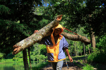 Bandung, Indonesia, Aug 6, 2014. The activity of one of the residents around Situ Cisanti utilizing...
