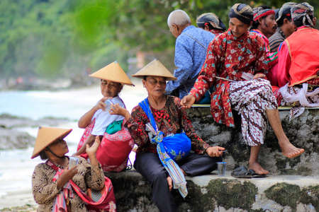 Yogyakarta, Indonesia, Apr 14, 2016. Residents of Wediombo Coast who work as fishermen gather to hold Ngalangi tradition as a form of their gratitude for the sea products.のeditorial素材