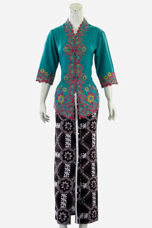 Women's classic kebaya with a long batik-patterned skirt can show authentic beauty in Indonesian women.の写真素材
