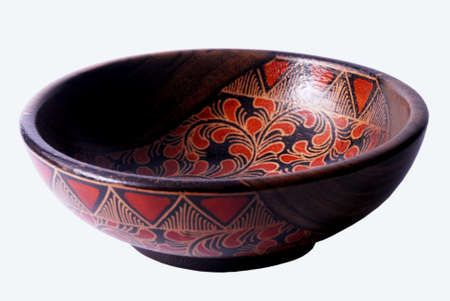 Wooden bowl with floral batik motif, antique decoration for interior display.の写真素材