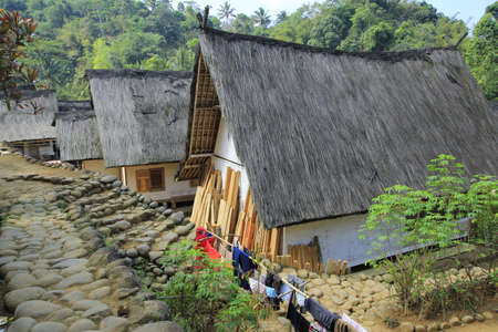Tasikmalaya, Indonesia, July 24, 2015. Kampung Naga traditional house has a unique architecture, made of wood and bamboo with a roof of palm fiber.のeditorial素材