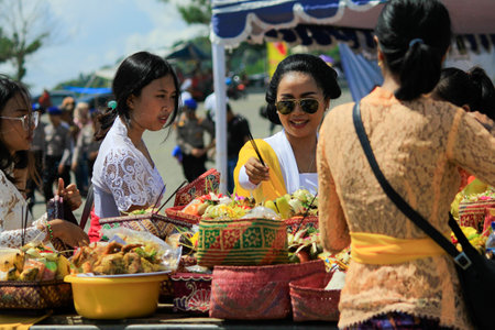 Parangkusumo, Yogyakarta, Indonesia, March 11, 2018. Hindus perform the Melasti ceremony as a symbol of sanctifying the hearts ahead of Nyepi Day, New Year's Caka 1940.のeditorial素材