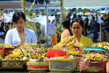 Parangkusumo Beach, Yogyakarta, Indonesia, March 11, 2018. Hindus perform the Melasti ceremony as a symbol of sanctifying the hearts ahead of Nyepi Day, New Year's Caka 1940.のeditorial素材